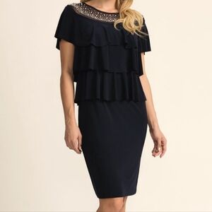 Joseph Ribkoff Beaded Navy Tiered Dress 14